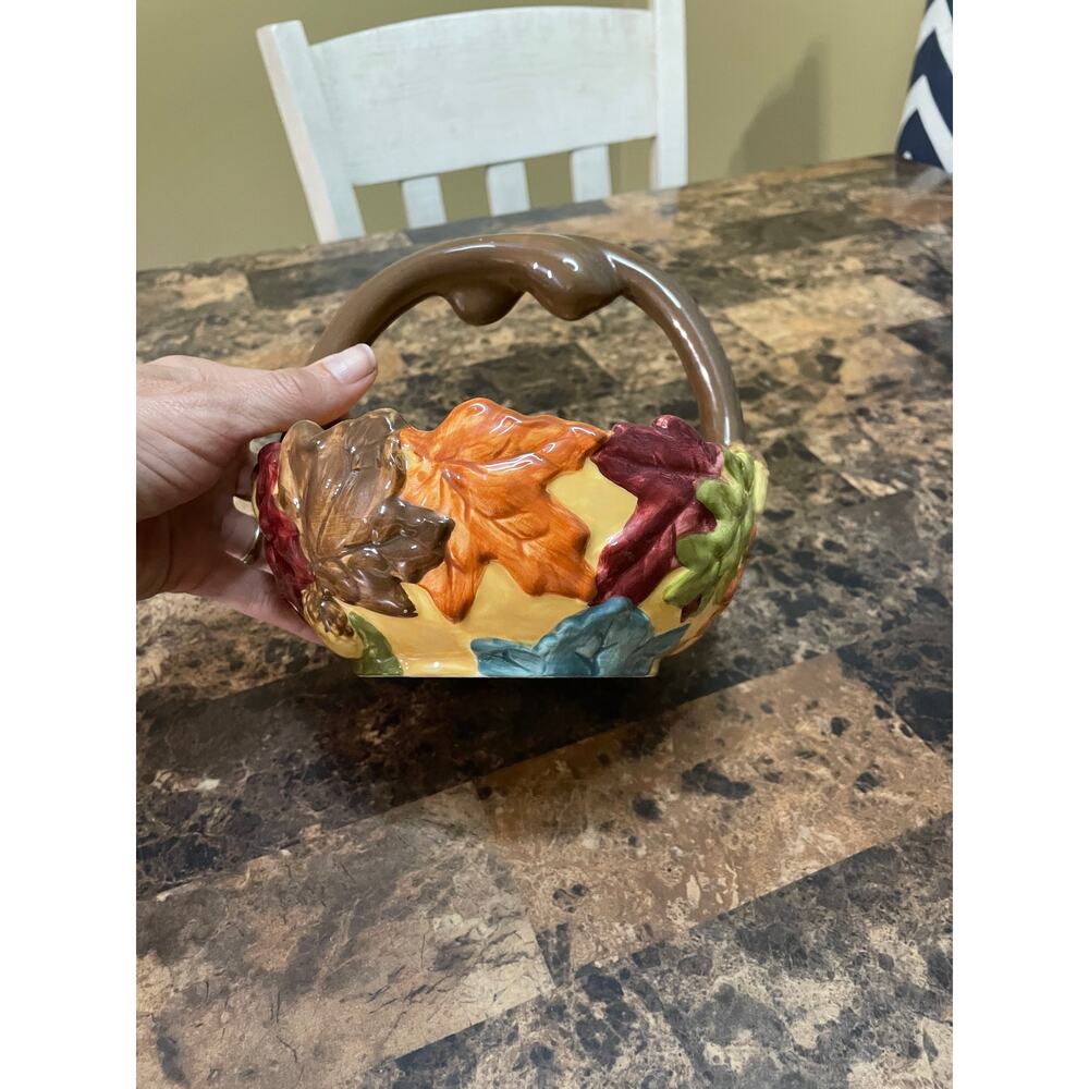 Colorful Harvest Handled Ceramic 6" Basket